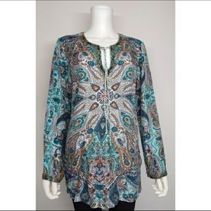Bohemian Sundance paisley silk beaded tunic XS